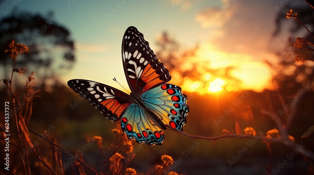 Obraz premium beautiful butterfly at sunset