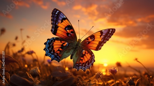 beautiful butterfly at sunset