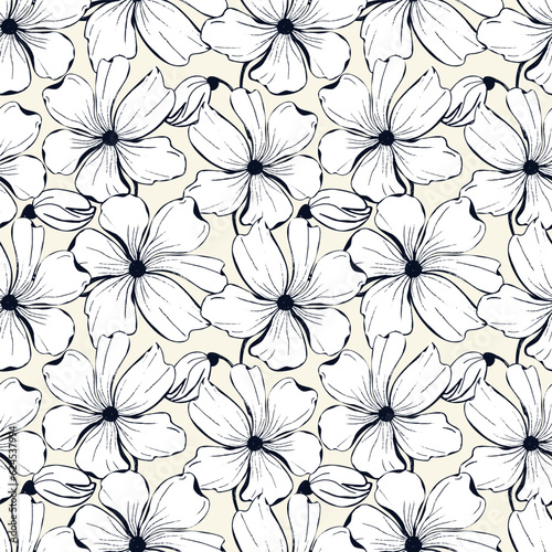 popies flower seamless pattern for textile. Hand drawn ink floral background