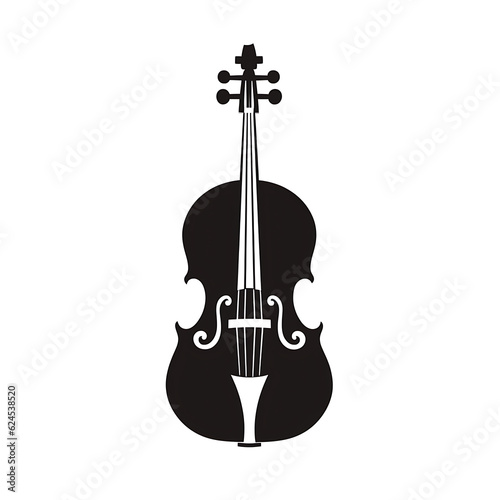 Violin illustration, CNC solid black clean vector shape, white background