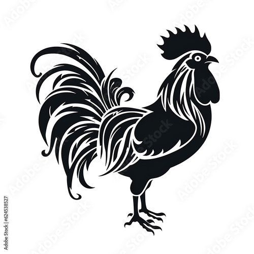 Rooster illustration, CNC solid black clean vector shape, white background