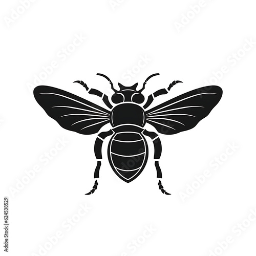 Fly illustration, CNC solid black clean vector shape, white background © One-Click-Stock™