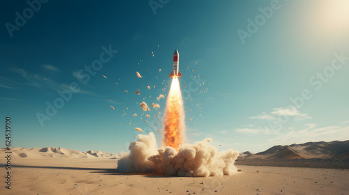 Fotografie, Obraz Taking off rocket made with Generative AI technology