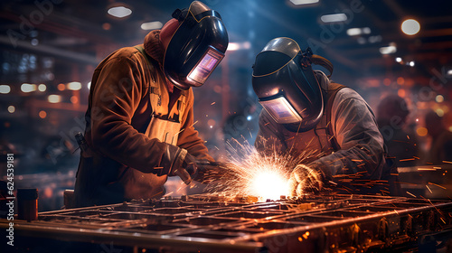 workers and welders who perform arc welding in factories
 photo