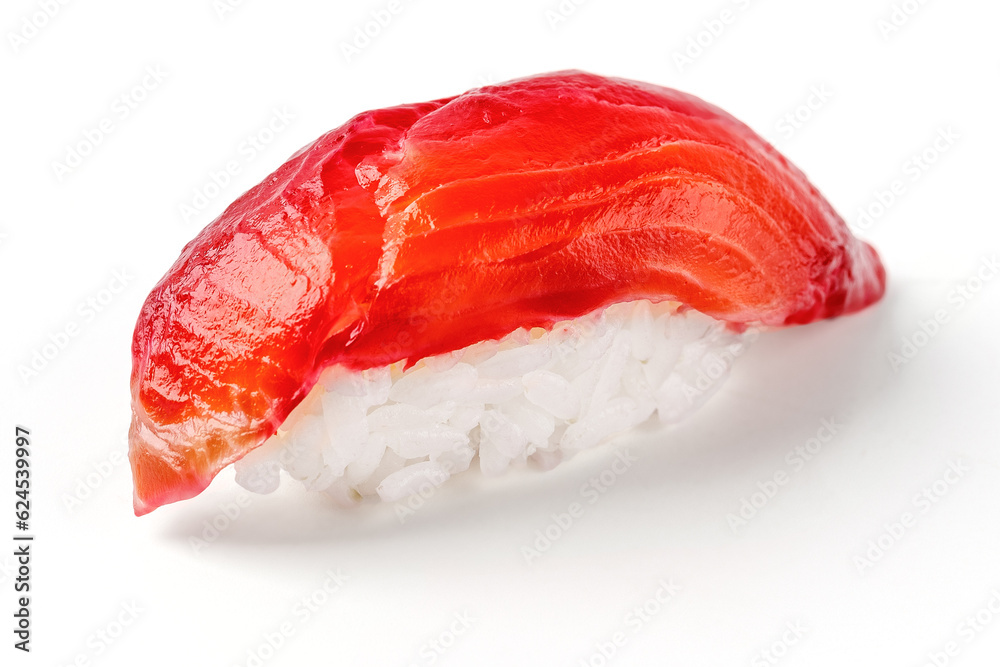 Gravlax salmon sushi on white background for online delivery restaurant menu Gravlax salmon sushi on white background for online delivery restaurant menu