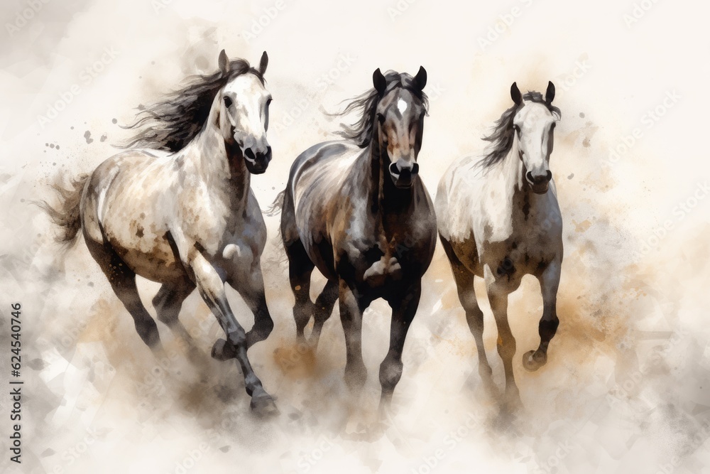 Horses Running in Monochrome Pencil Sketch, Displaying Black and White Realism with Calligraphic Elegance in 8K Resolution, Celebrating the Majestic Beauty of Realistic Animal Portraits