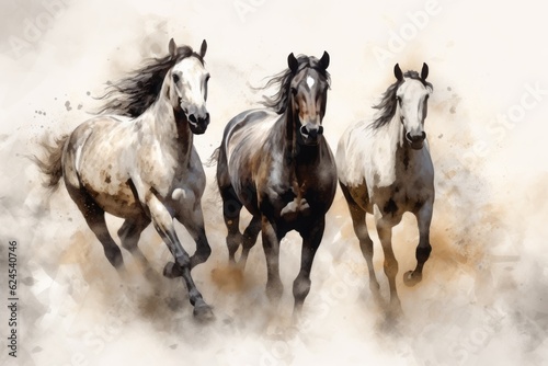 Horses Running in Monochrome Pencil Sketch, Displaying Black and White Realism with Calligraphic Elegance in 8K Resolution, Celebrating the Majestic Beauty of Realistic Animal Portraits