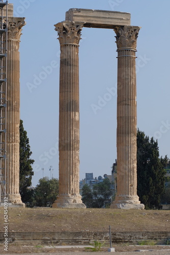 Ancient Greek columns restored on old ruins in Athens, Greece