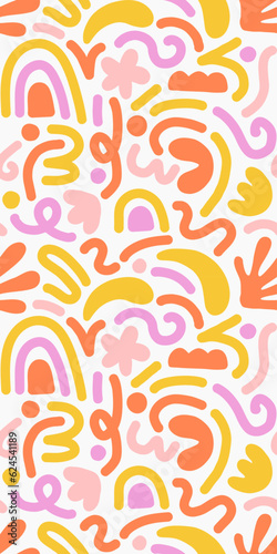 Hand drawn contemporary art collage with multicolor abstract shapes. Vector seamless pattern with modern Scandinavian design elements.