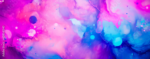 colorful image of a multi-colored liquid  flying and flowing  light purple and pink  bright saturated background. banner ready to use on the site. AI generation.