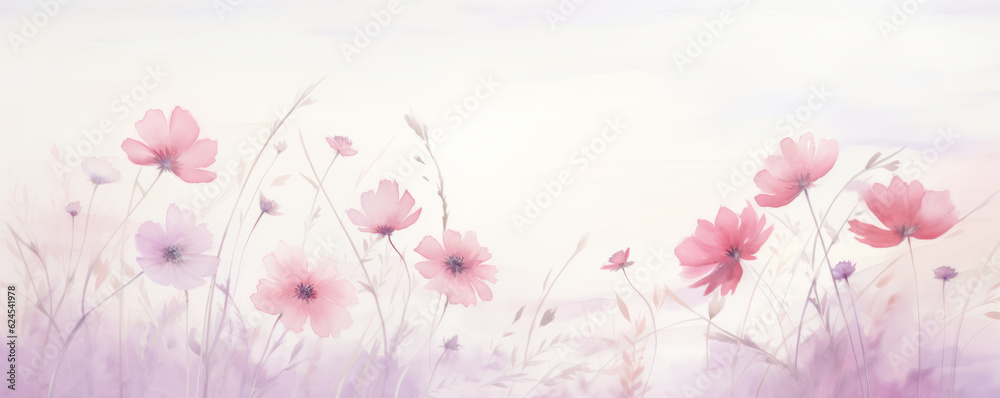 Delicate flowers in the style of watercolor painting. Airy light colors and lines. Delicate floral background. AI generation. Delicate flowers in the style of watercolor painting. Airy light colors and lines. Delicate floral background. AI generation.