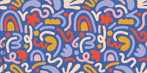 Hand drawn contemporary art collage with abstract shapes. Vector seamless pattern with Scandinavian cut out elements.