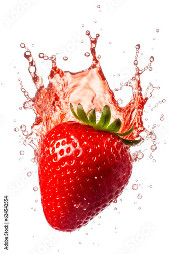 one fresh strawberry and water splash isolate background. generative AI