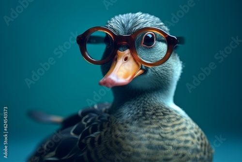 Portrait of a duck with trendy glasses,  Animal portrait concept  © aitstry