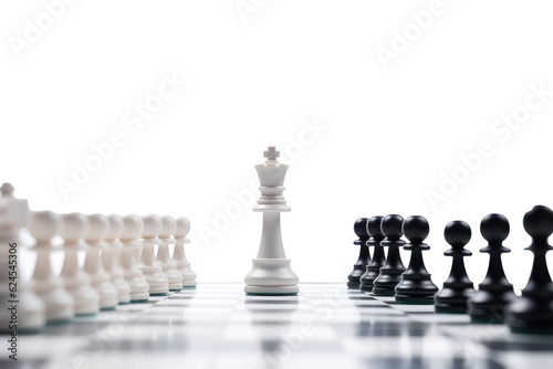 chess pieces on a chessboard isolated on transparent background . Game concept . photo