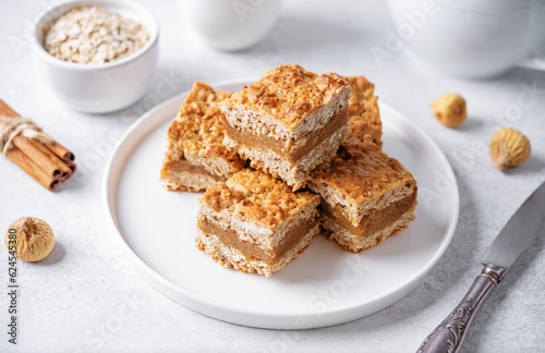 Oatmeal fig bars in a plate