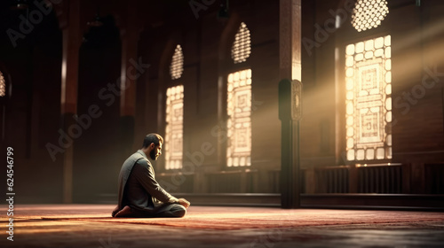 A muslim praying in mosque