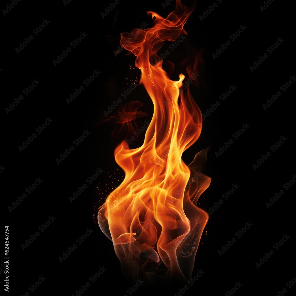 Fire flames and sparks on black background. Generative AI Fire flames and sparks on black background. Generative AI