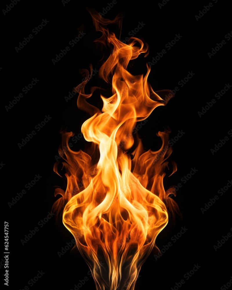Fire flames and sparks on black background. Generative AI Fire flames and sparks on black background. Generative AI
