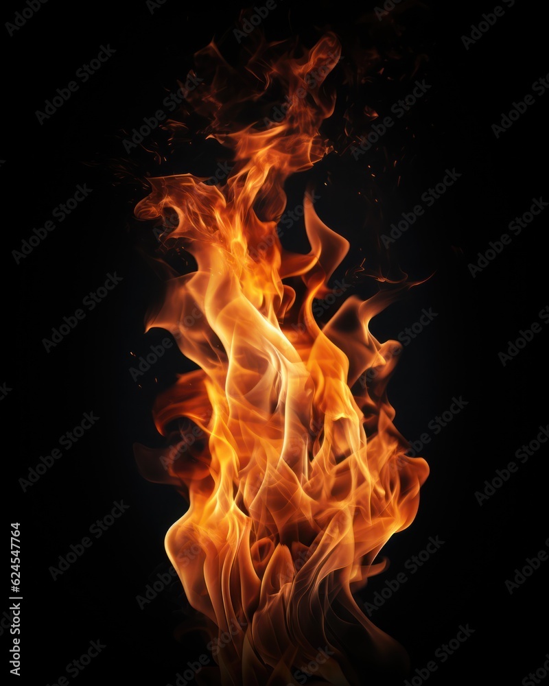 Fire flames and sparks on black background. Generative AI Fire flames and sparks on black background. Generative AI
