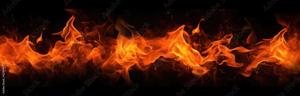 Fire flames and sparks on black background. Generative AI Fire flames and sparks on black background. Generative AI