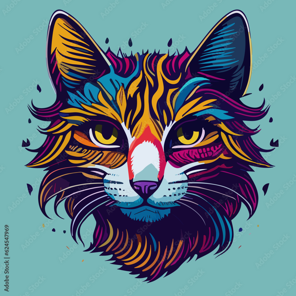 Fototapeta premium Whisker Wonderland: Vibrant and Cute Cat Face