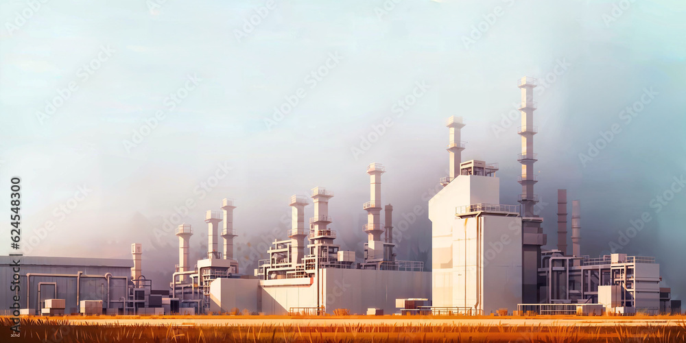 Fototapeta premium illustration digital painting of mega big factory, generative AI