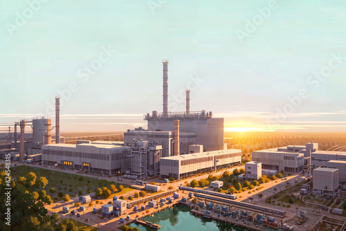 illustration digital painting of mega big factory, generative AI