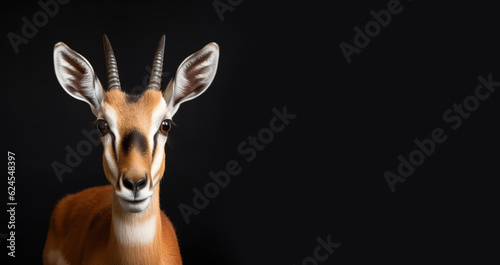 Antilopa on a black background studio portrait. Wild artiodactyl animal. Generative AI.