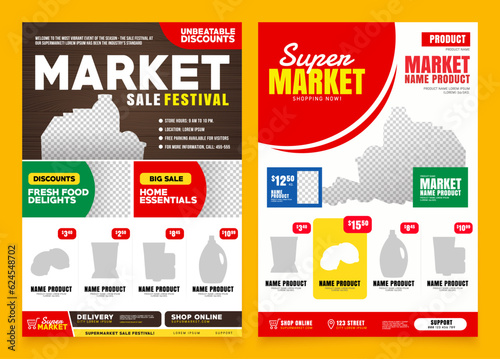 Supermarket flyer template. Shop poster design. Grocery Ads. Flyer Promotion. Vector illustration A4 size