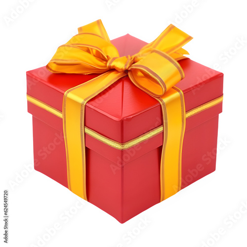 red gift box tied with yellow ribbon isolated on transparent background ,generative ai © sipalingPNG