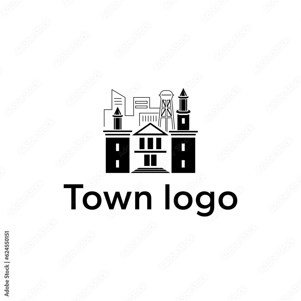 Minimalistic image of various buildings in the city.Vector illustration