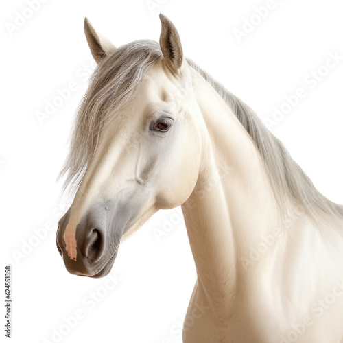 a Cream colored horse portrait  3 4 view in a Equestrian-themed  illustration in a PNG  cutout  and isolated. Generative ai