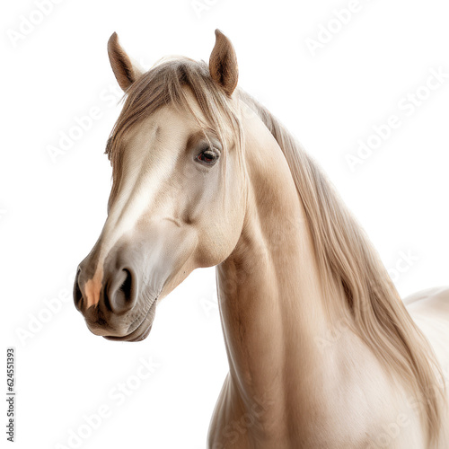 a Cream colored horse portrait  3 4 view in a Equestrian-themed  illustration in a PNG  cutout  and isolated. Generative ai