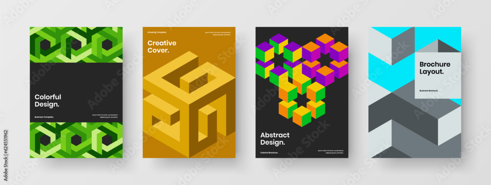 Creative poster vector design layout composition. Multicolored geometric hexagons brochure template collection.