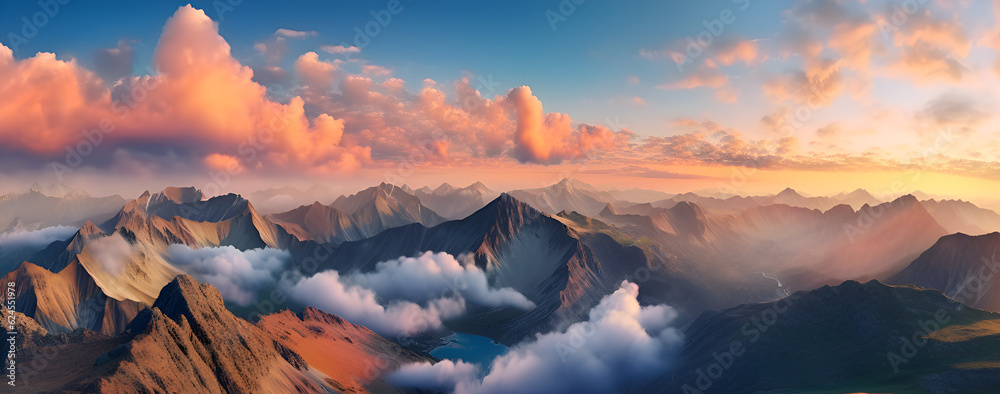 Alpine Panorama at Sunset: Majestic Beauty of the Mountains