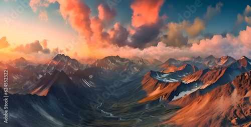 Alpine Panorama at Sunset: Majestic Beauty of the Mountains, generative ai 