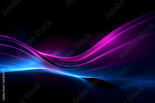 vibrant blue and violette high speed glowing light lines on black background, generative ai 