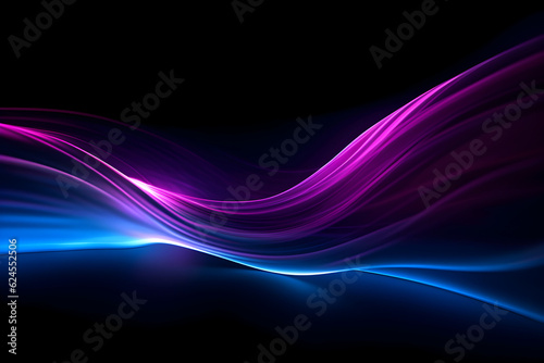 vibrant blue and violette high speed glowing light lines on black background, generative ai 