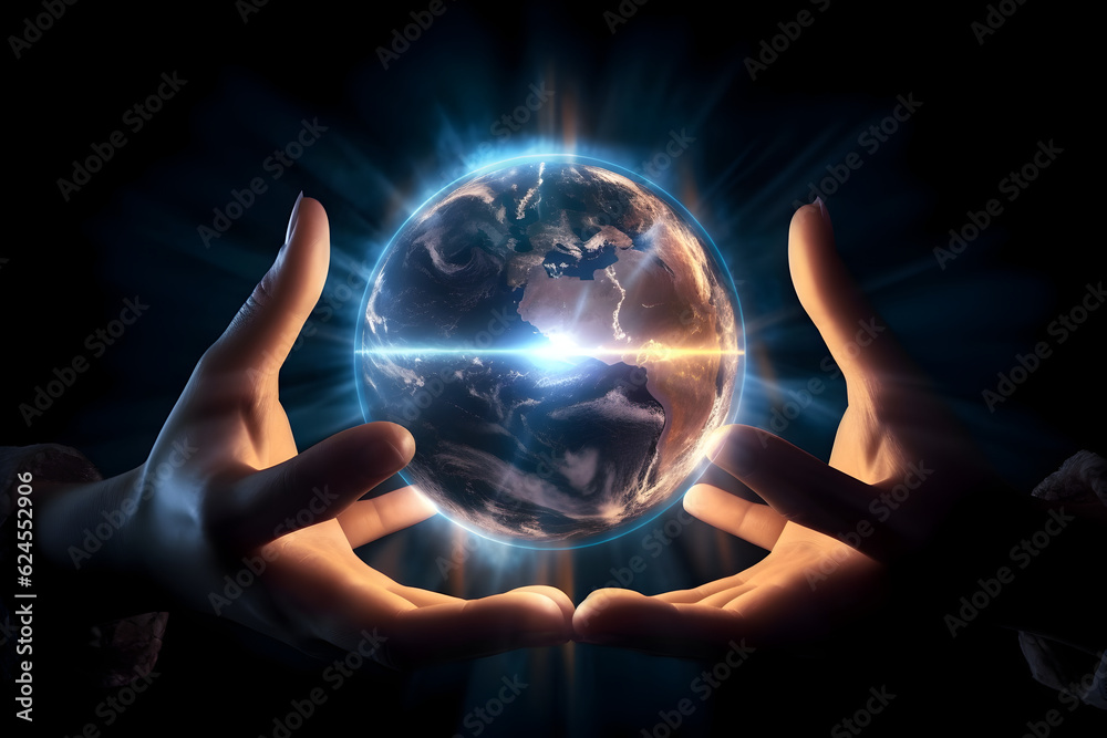 Hands Embracing a Floating Luminous Globe: Connected in Unity, generative ai Hands Embracing a Floating Luminous Globe: Connected in Unity, generative ai