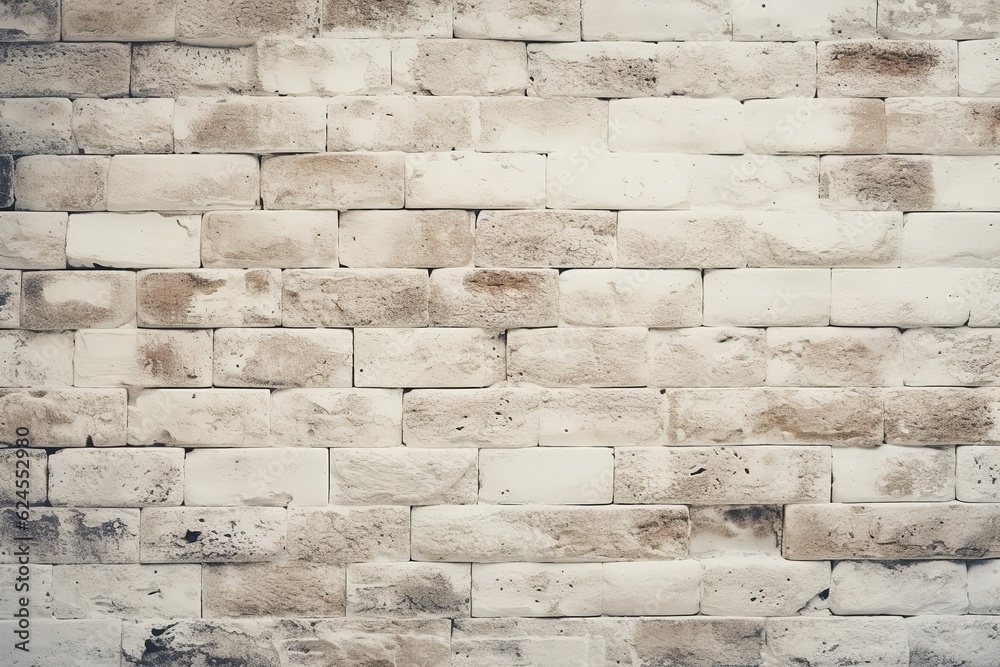 Obraz premium Cream and white brick wall texture background. Brickwork and stonework flooring interior rock old pattern design