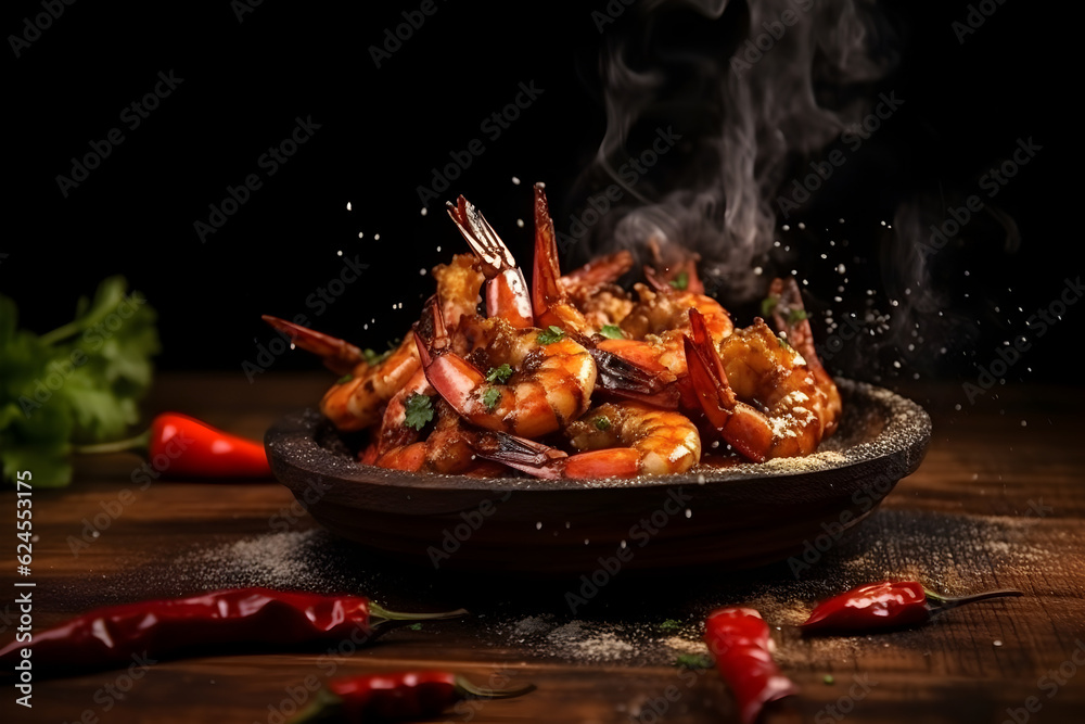grilled delicious shrimp plate, generative ai