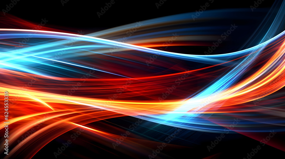 High speed glowing lines on black background, generative ai High speed glowing lines on black background, generative ai