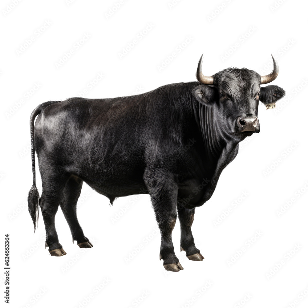 a Black cattle Bull in a Ranch-themed, photorealistic illustration in a transparent PNG, cutout, and isolated. Generative AI a Black cattle Bull in a Ranch-themed, photorealistic illustration in a transparent PNG, cutout, and isolated. Generative AI