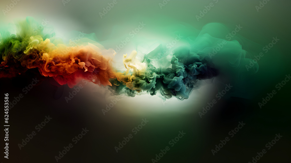 Naklejka premium Enigmatic Underwater Explosions: Mystic Green, Red, and Orange Smoke