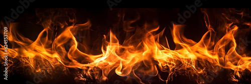 fire on black background panorama, generative ai 
