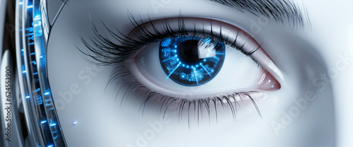 Close woman skin background eye medical close-up face care robotic closeup human technology futuristic beauty model
