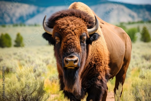 muzzle of a bison close-up. Generative AI