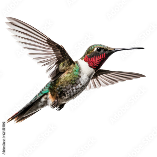 a Ruby-throated hummingbird in-flight, side view in a PNG, Nature-themed, isolated, and transparent photorealistic illustration. Generative ai