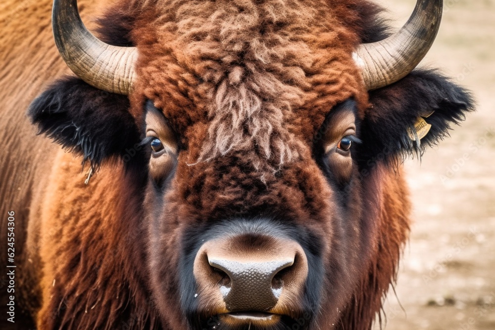 muzzle of a bison close-up. Generative AI muzzle of a bison close-up. Generative AI